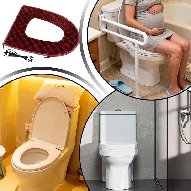 Wine Red Heated Toilet Seat Cover 5 Temperature Levels Adjustable Timer Washable Bathroom Warmer - Image 5
